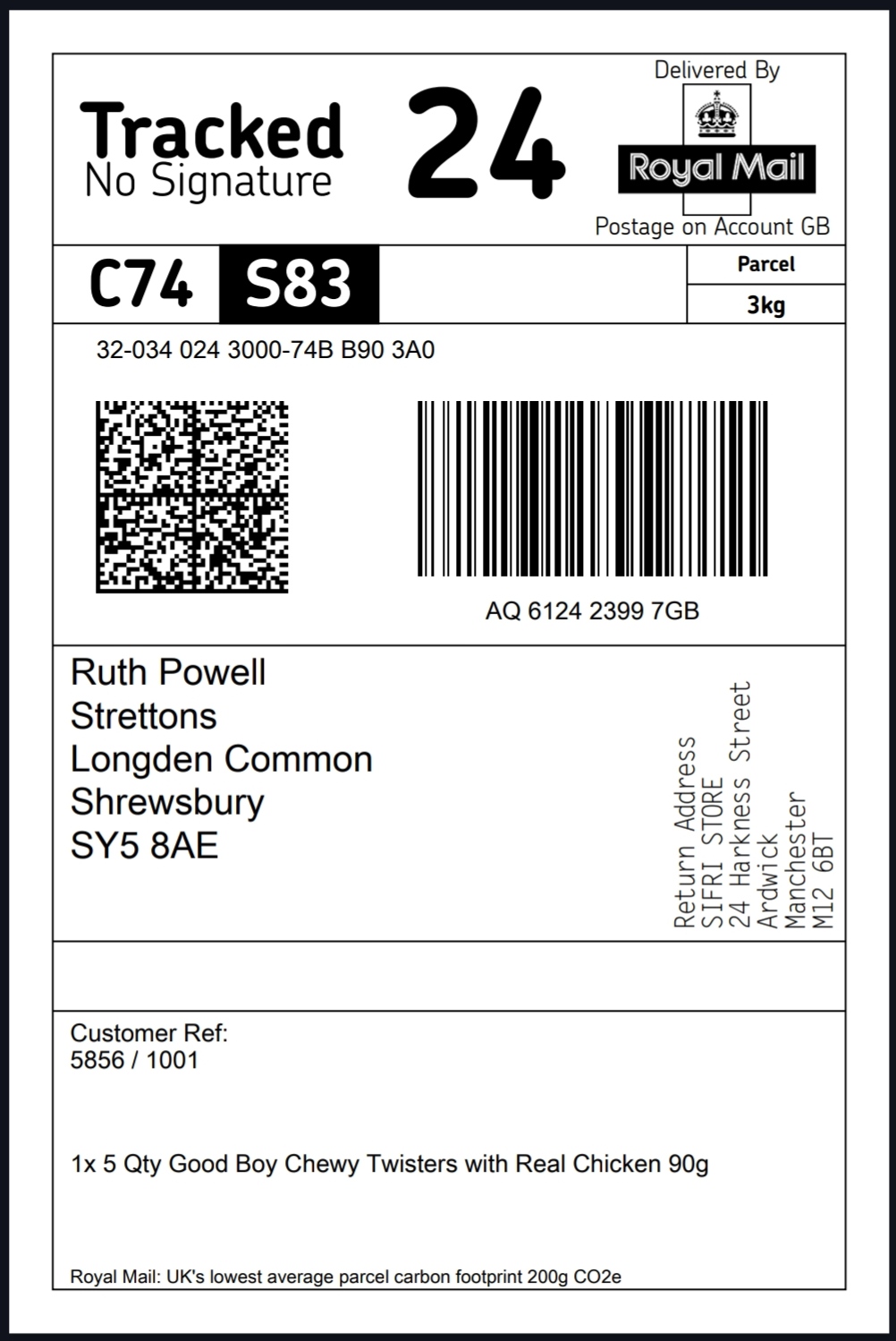 Royal Mail Tracked 24 Label