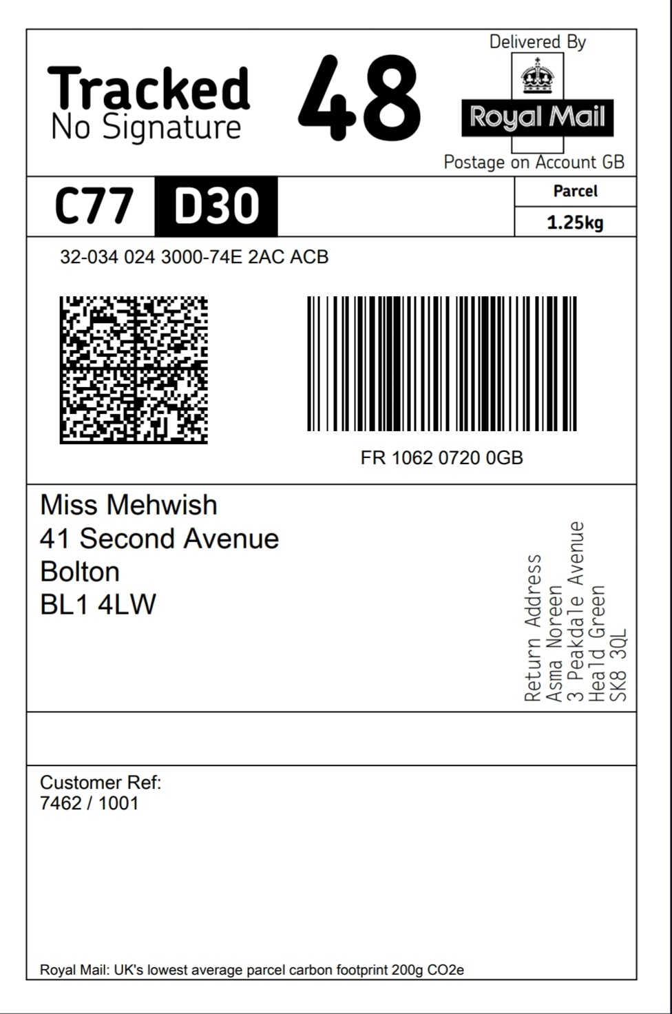 Genuine Royal Mail Label